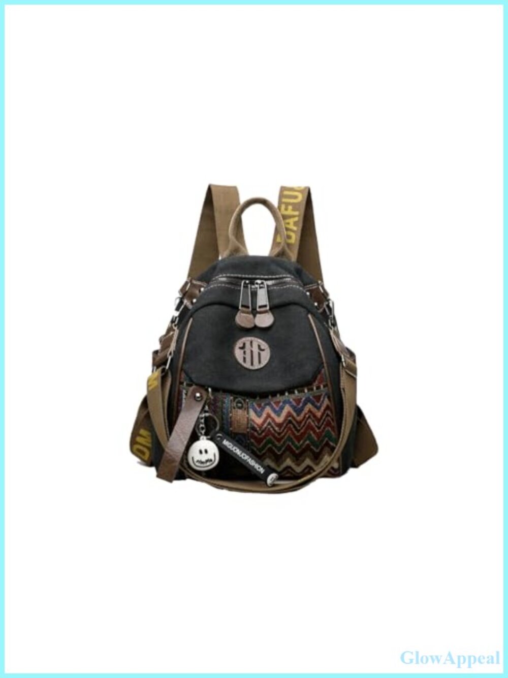 Boho Ethnic Embroidered Canvas Backpack Convertible Crossbody Shoulder Bag